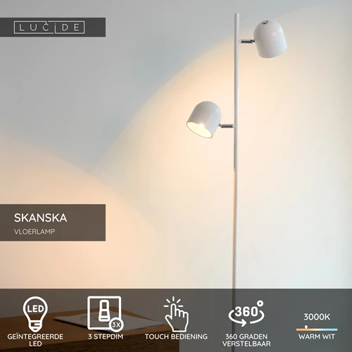 Lucide SKANSKA - Vloerlamp - LED 3 StepDim - 2x5W 3000K - Wit - USP